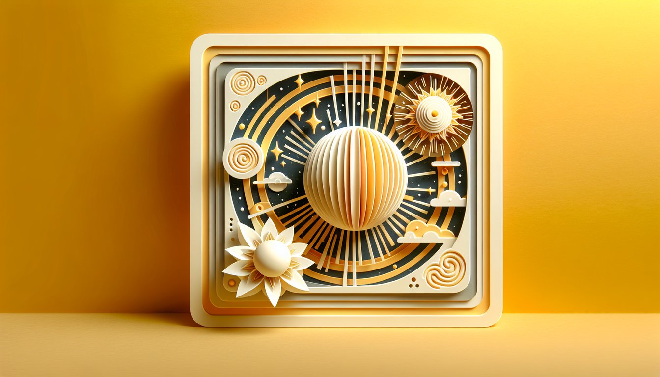 Paper art collage of Homestuck God Tier symbols Seer of Light Knight of Hope and other classes on golden yellow background