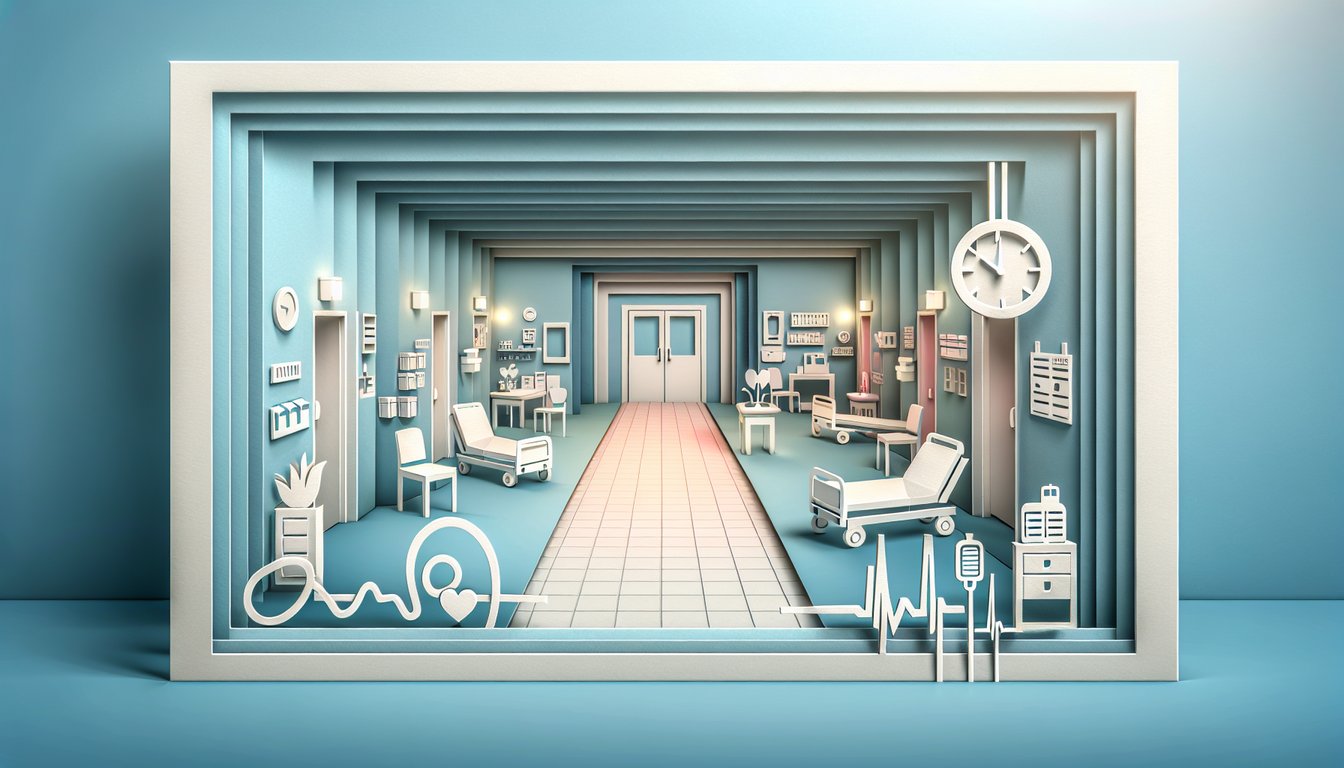 Paper art hospital halls and Bonnie Crasnoff scene elements for Meredith Grey trivia quiz on sky blue background