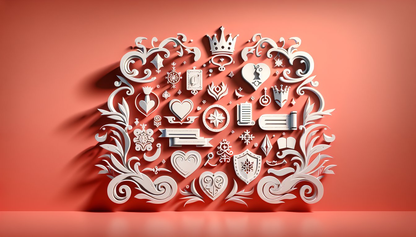 Paper art illustration for Obey Me dating quiz with demon princes on a coral background