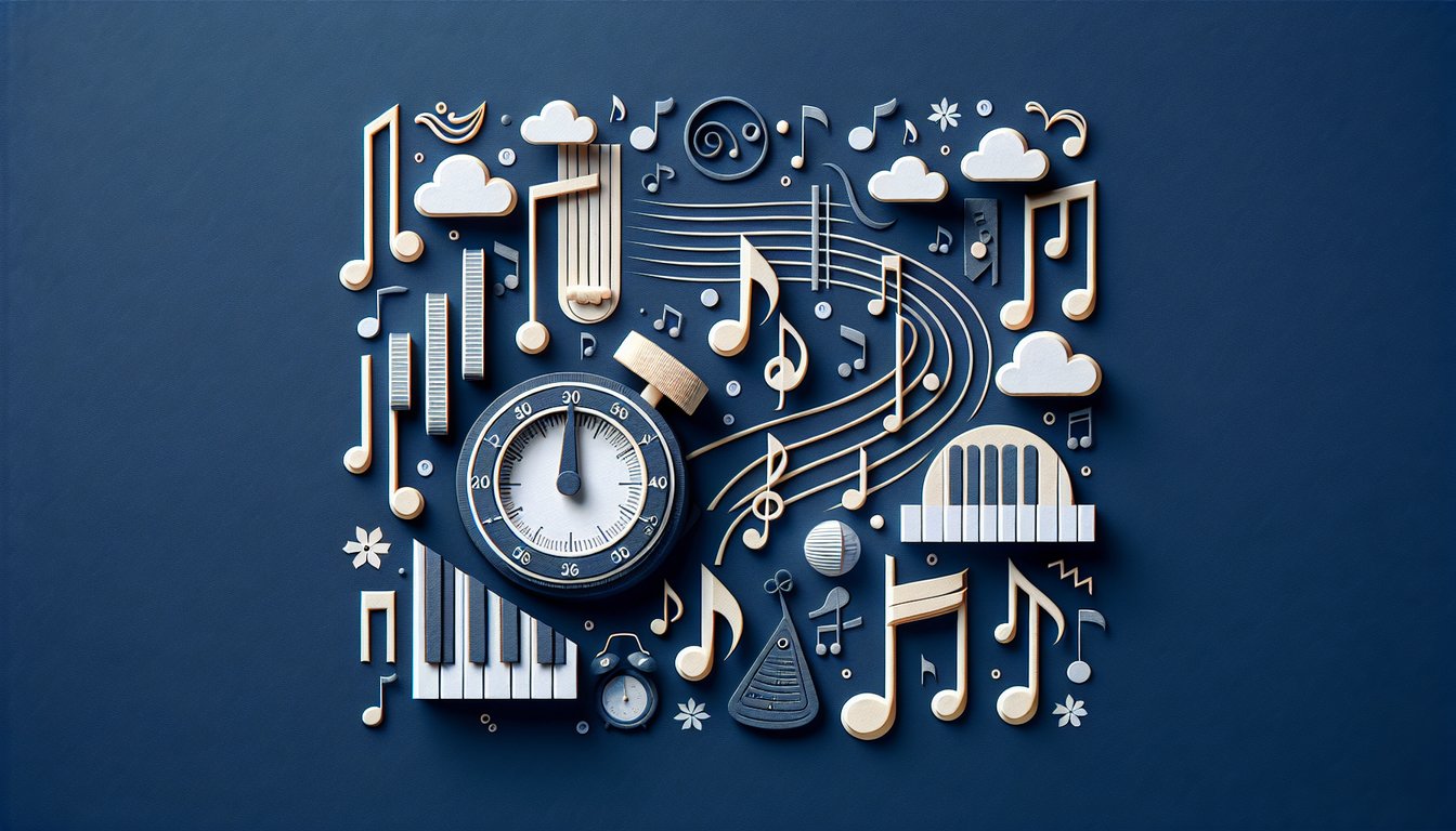 Colorful paper art depicting musical notes and symbols for a Music Tempo and Terms Quiz.