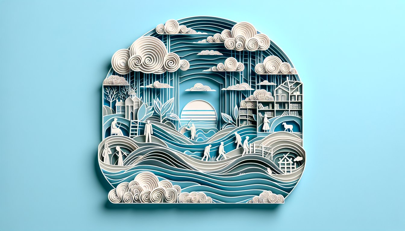 Paper art illustration of open book, magnifying glass, subtle stars around quiz title on sky blue background