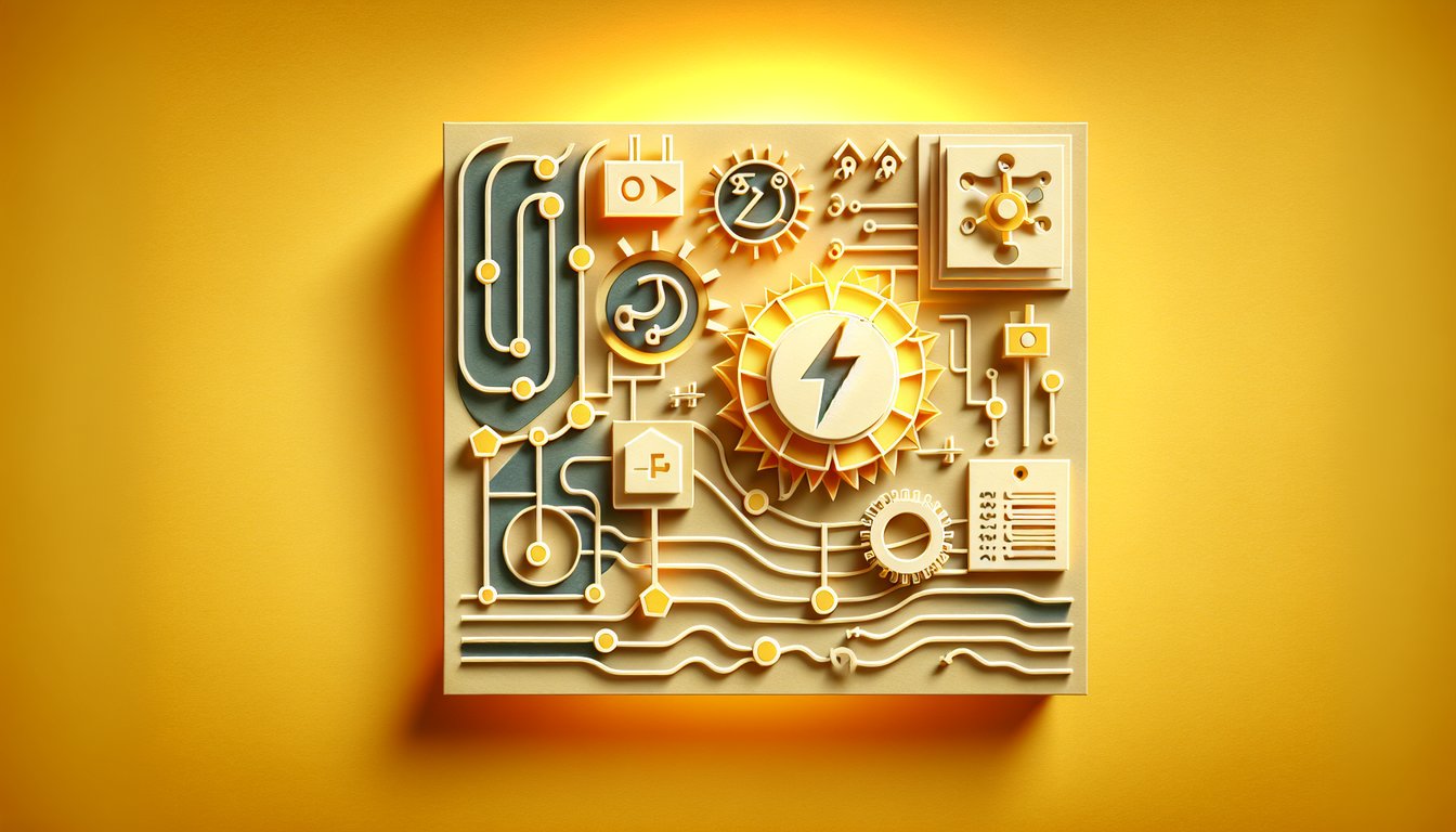 Paper art illustration for online electrical engineering quiz on golden yellow background
