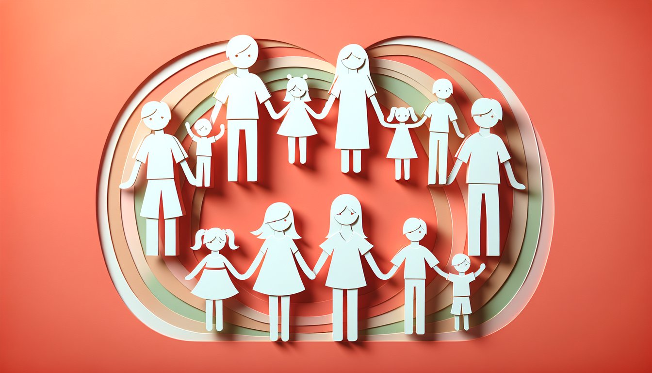 Paper art illustration for Brady Bunch quiz to find your spirit sibling on coral background