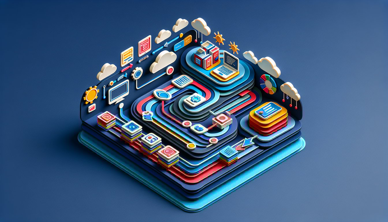 Paper art quiz graphic showing stylized computer icons and arrows for information processing cycle on dark blue background