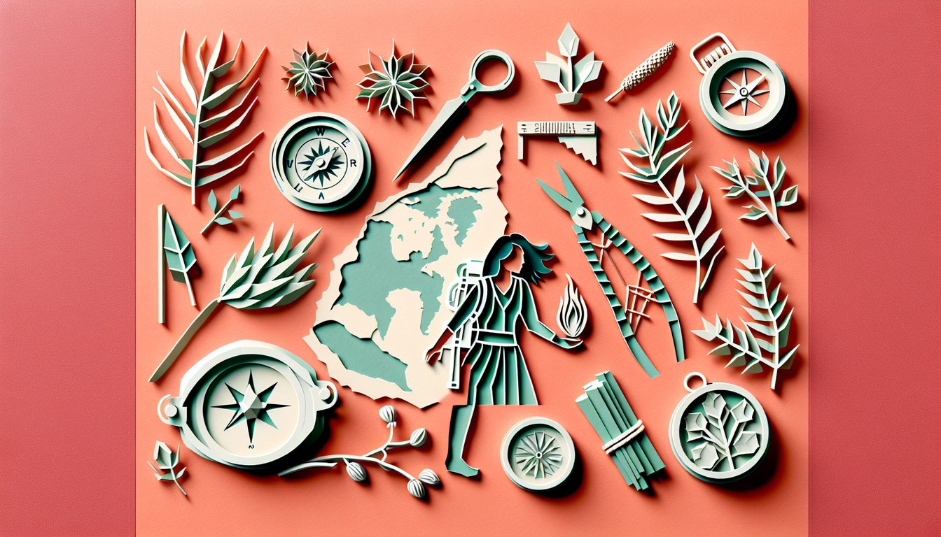 Paper art illustration for Survival Instinct Quiz on a coral background