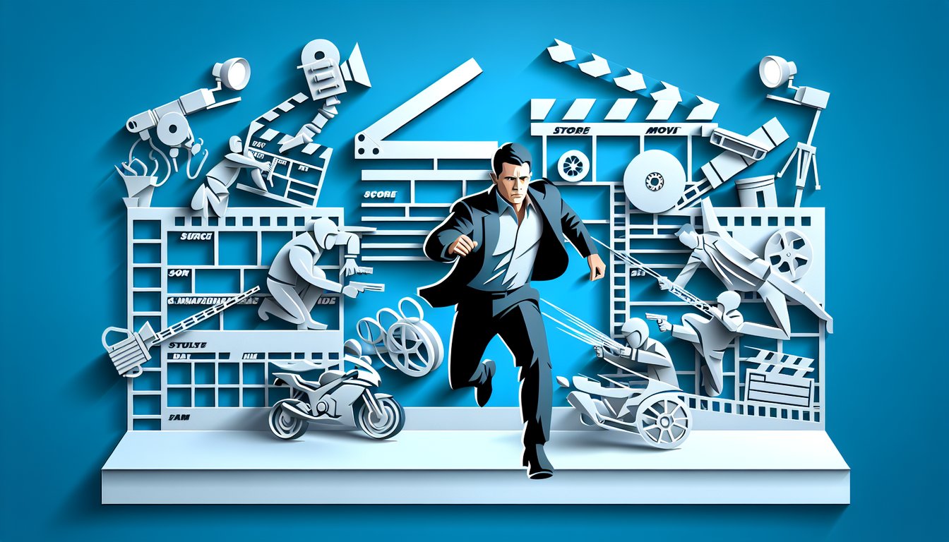 Paper art style illustration of Tom Cruise fun facts quiz on sky blue background