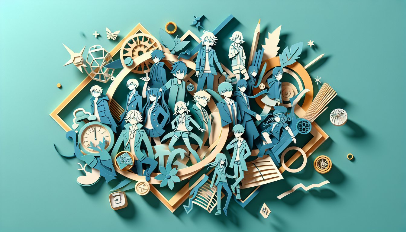 Colorful paper art illustration of playful Doctor Slump characters on teal background for a personality quiz
