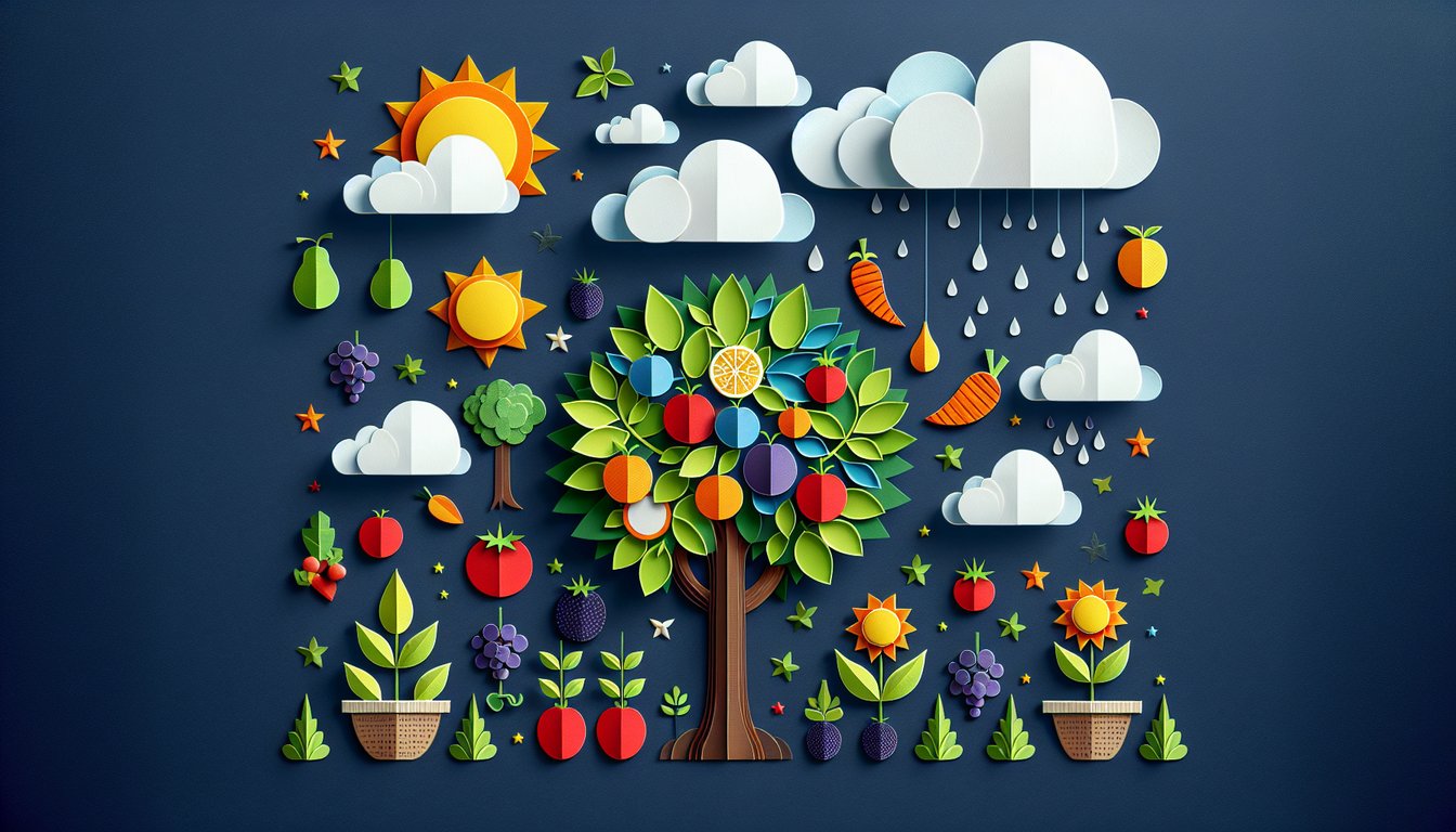 Colorful paper art depicting elements related to a quiz on baby food sourcing knowledge.