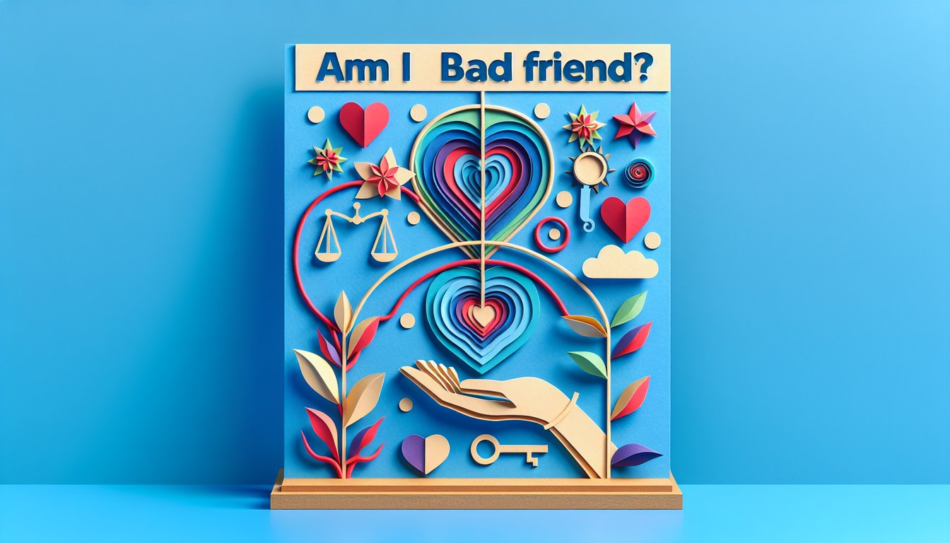 Paper art illustration for a quiz about friendship style on a sky blue background