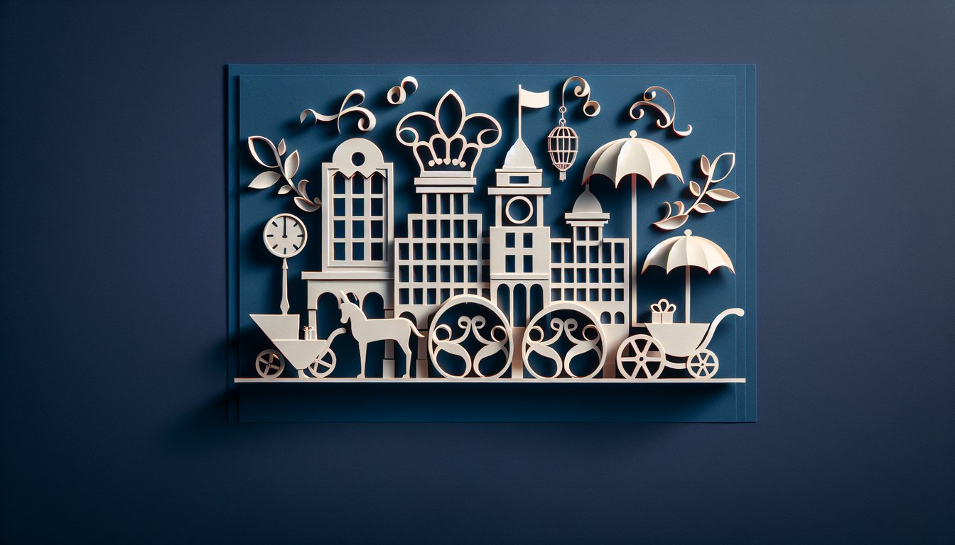 Colorful paper art displaying various hospitality symbols for a brand awareness quiz.