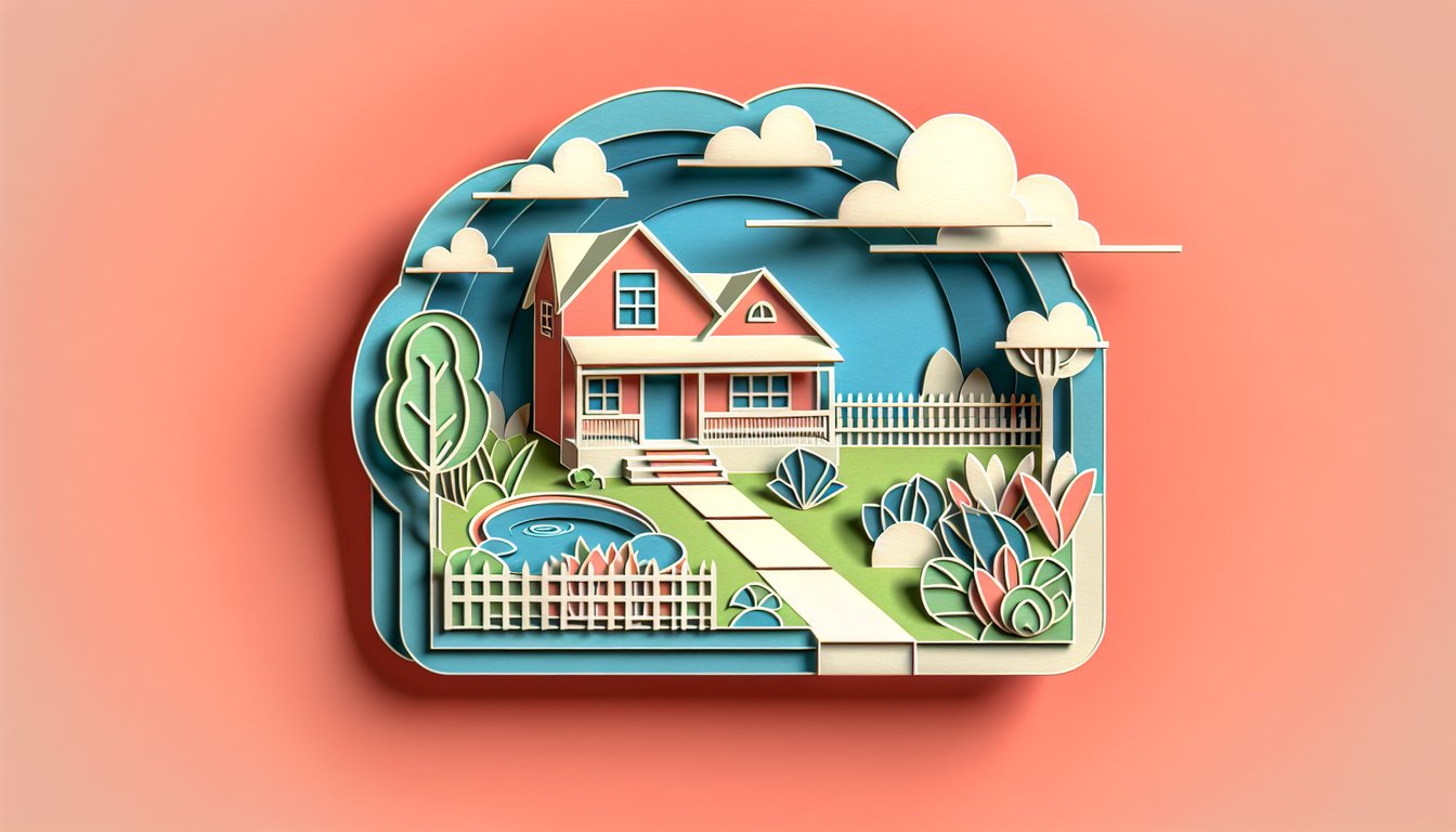 paper art illustration showing a worried person peeking over a fence at a sullen neighbor on a coral background.