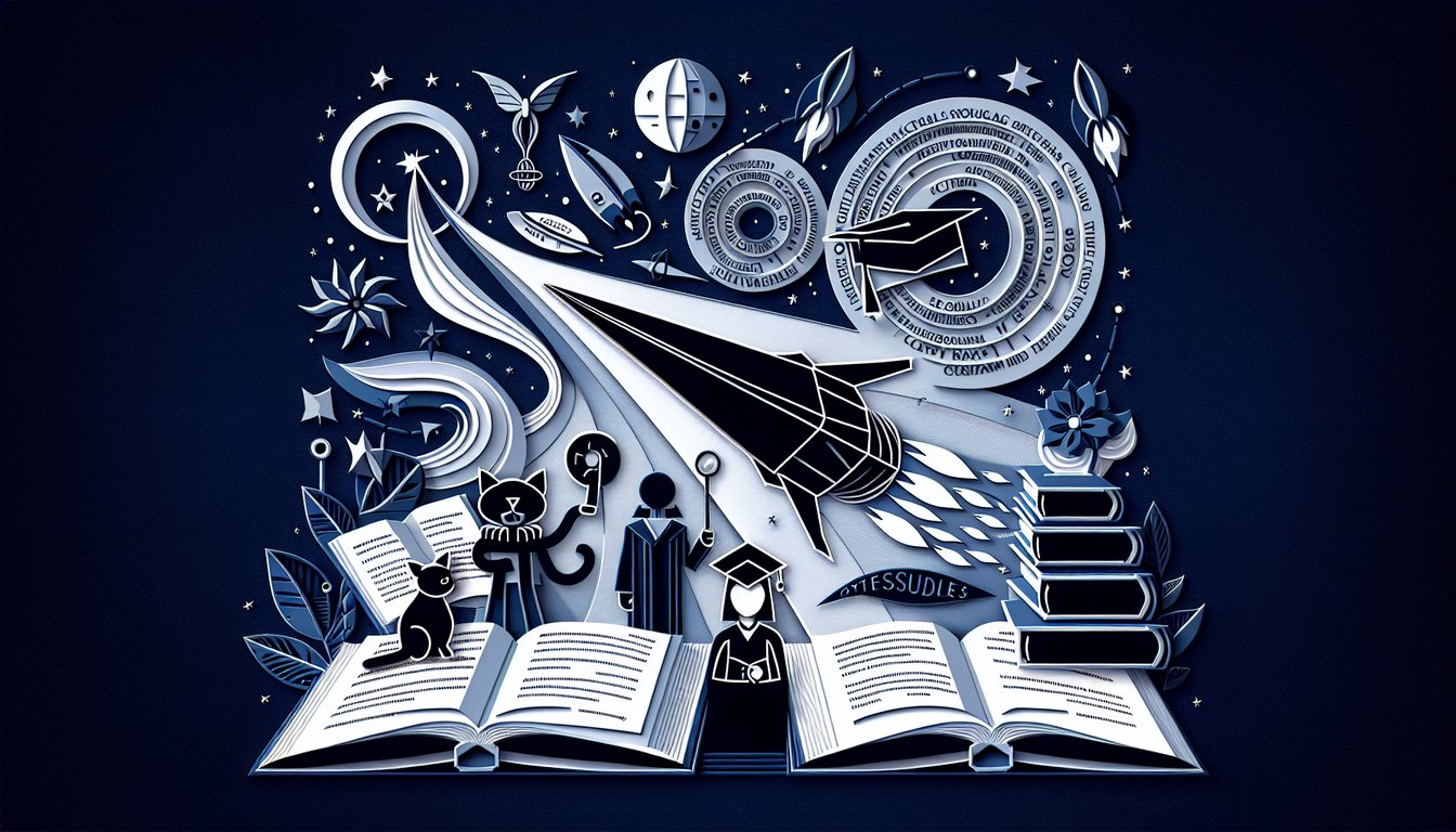 Colorful paper art promoting Spacecats AP Lang Odyssey trivia quiz for high school students.