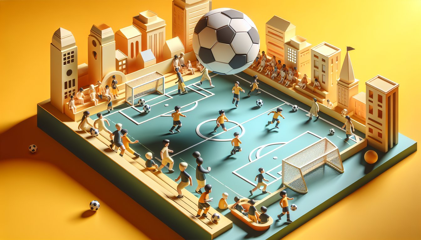 paper art football quiz design on golden yellow background with playful cutout ball goalpost and quiz title elements