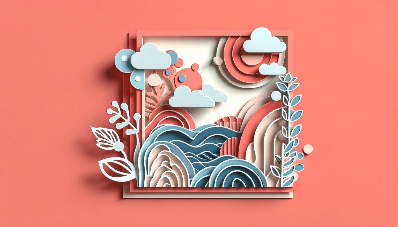 Paper art quiz illustration testing attention to detail and quirky thinking skills on coral background.