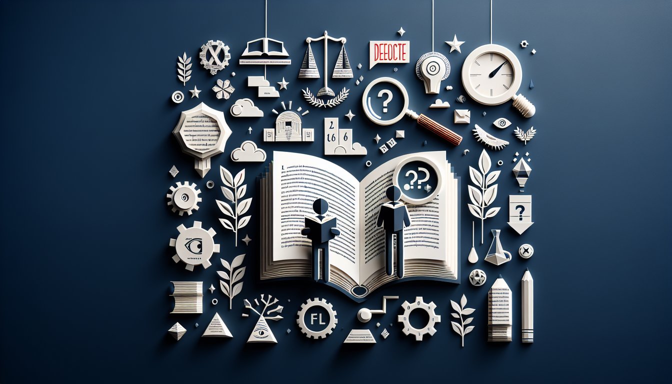 Paper art illustrating a trivia quiz about inferring meanings from text passages for students.