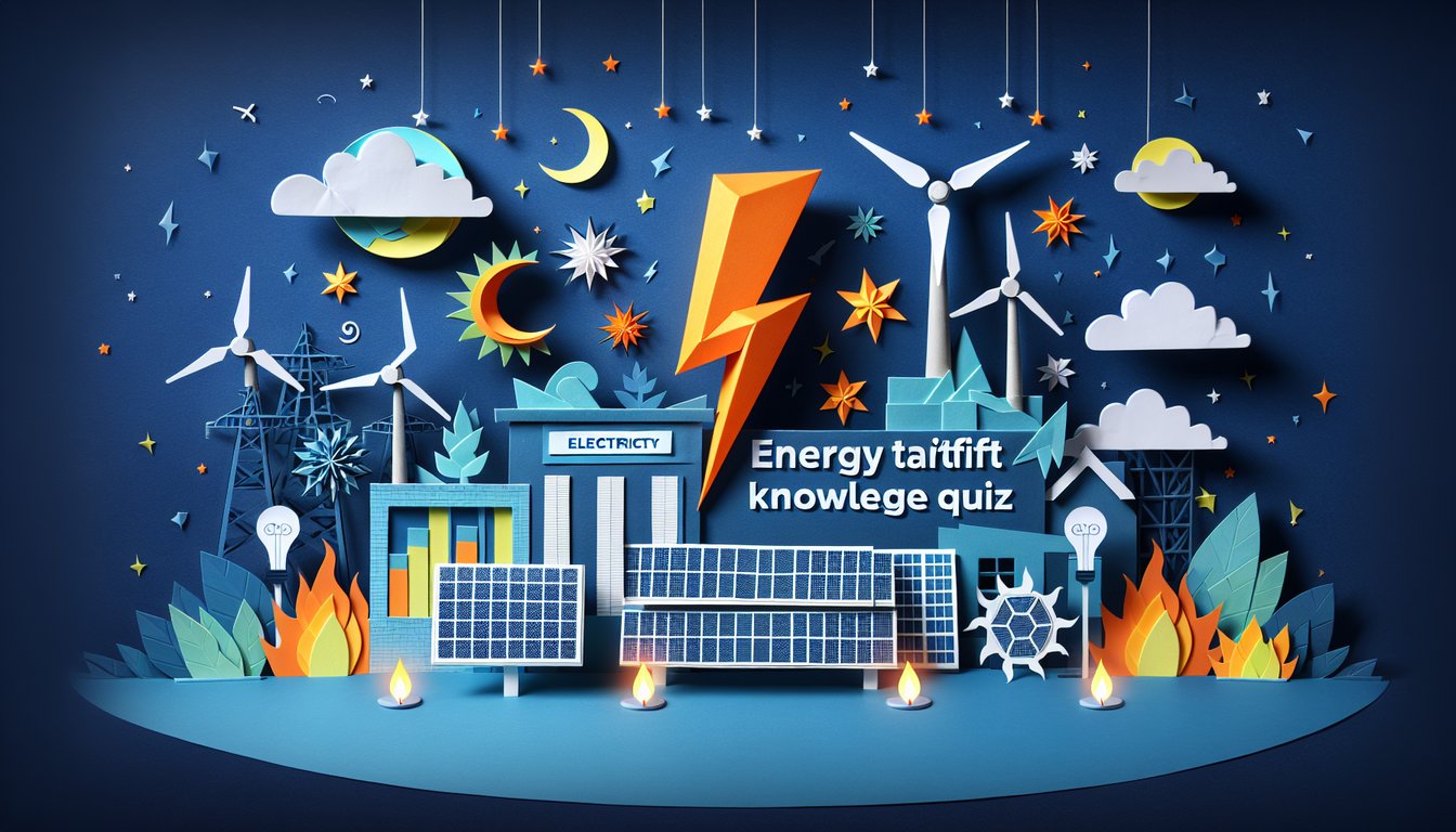 Colorful paper art depicting elements related to an Energy Tariff Knowledge Quiz