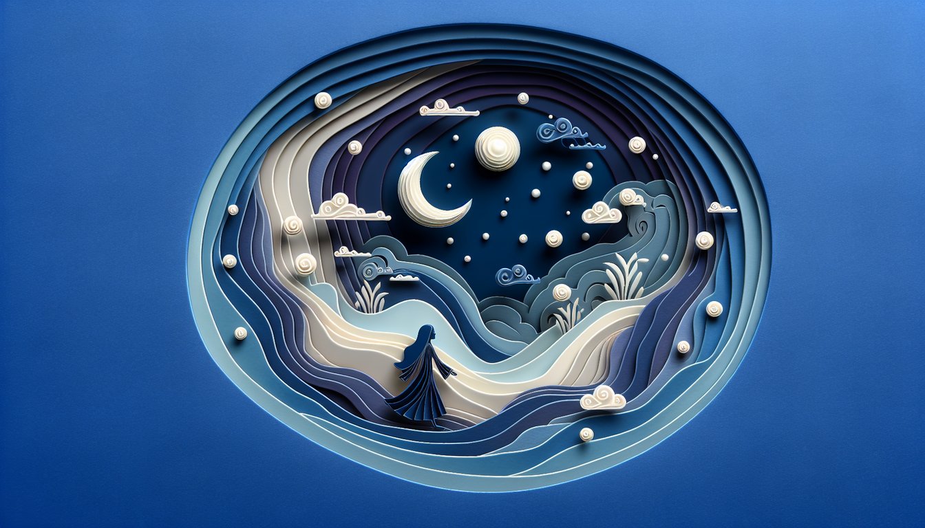 Paper art illustration of girl reading open book next to layered paper number 11 and pencils on dark blue background