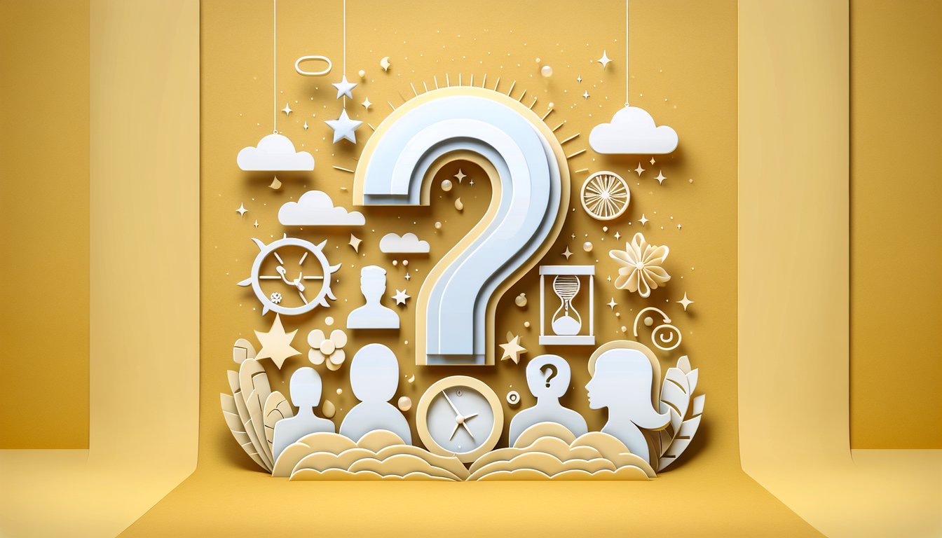 Paper art illustration for a personality quiz on matching with Amulet characters on a golden yellow background.