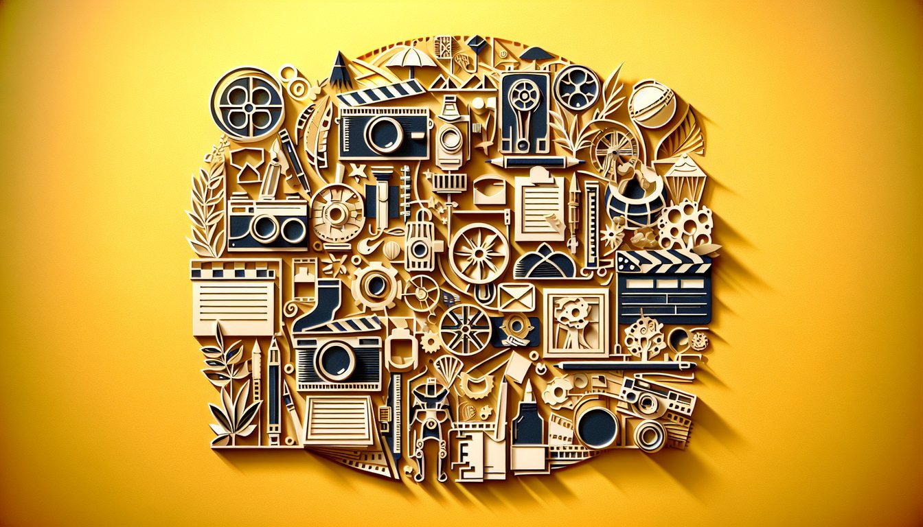 Paper art illustration for a personality quiz matching users with Bottoms movie characters on a golden yellow background.