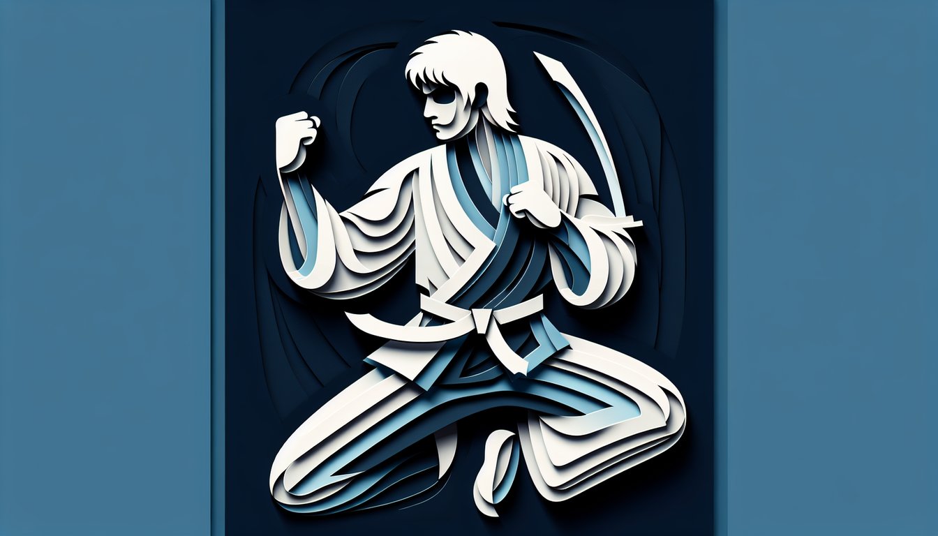 Paper art illustration for Cobra Kai character style match quiz on a dark blue background