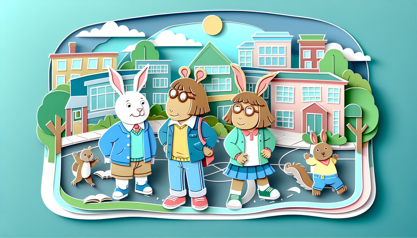 Paper art illustration for personality quiz featuring Arthur characters on a teal background