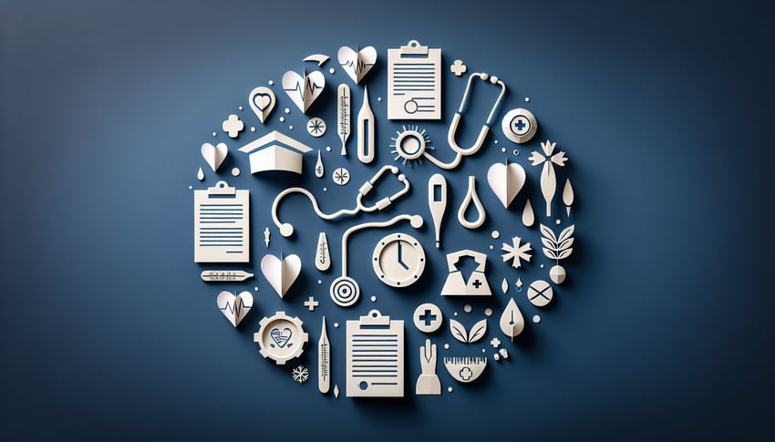 Paper art promoting a trivia quiz on Nursing Assessment Essentials for nursing students.