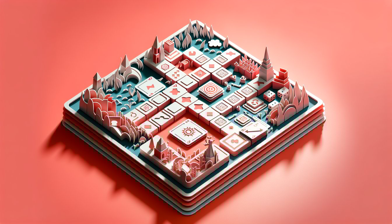 Paper art illustration for Clash Royale quiz showing stylized cards and crown on coral background