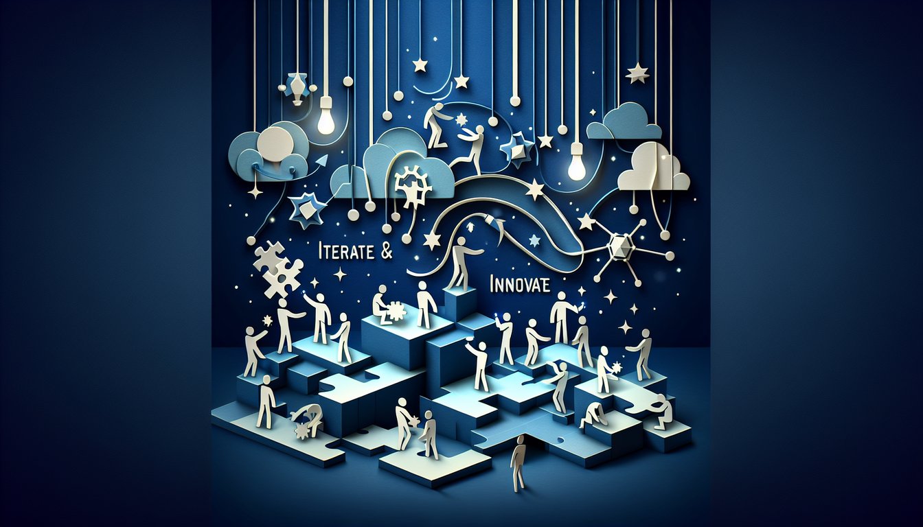 Paper art promoting Iterate  Innovate quiz for high school computer science students.
