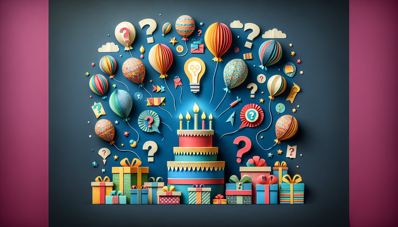 Colorful paper art display promoting a Personalized Birthday Trivia Quiz.