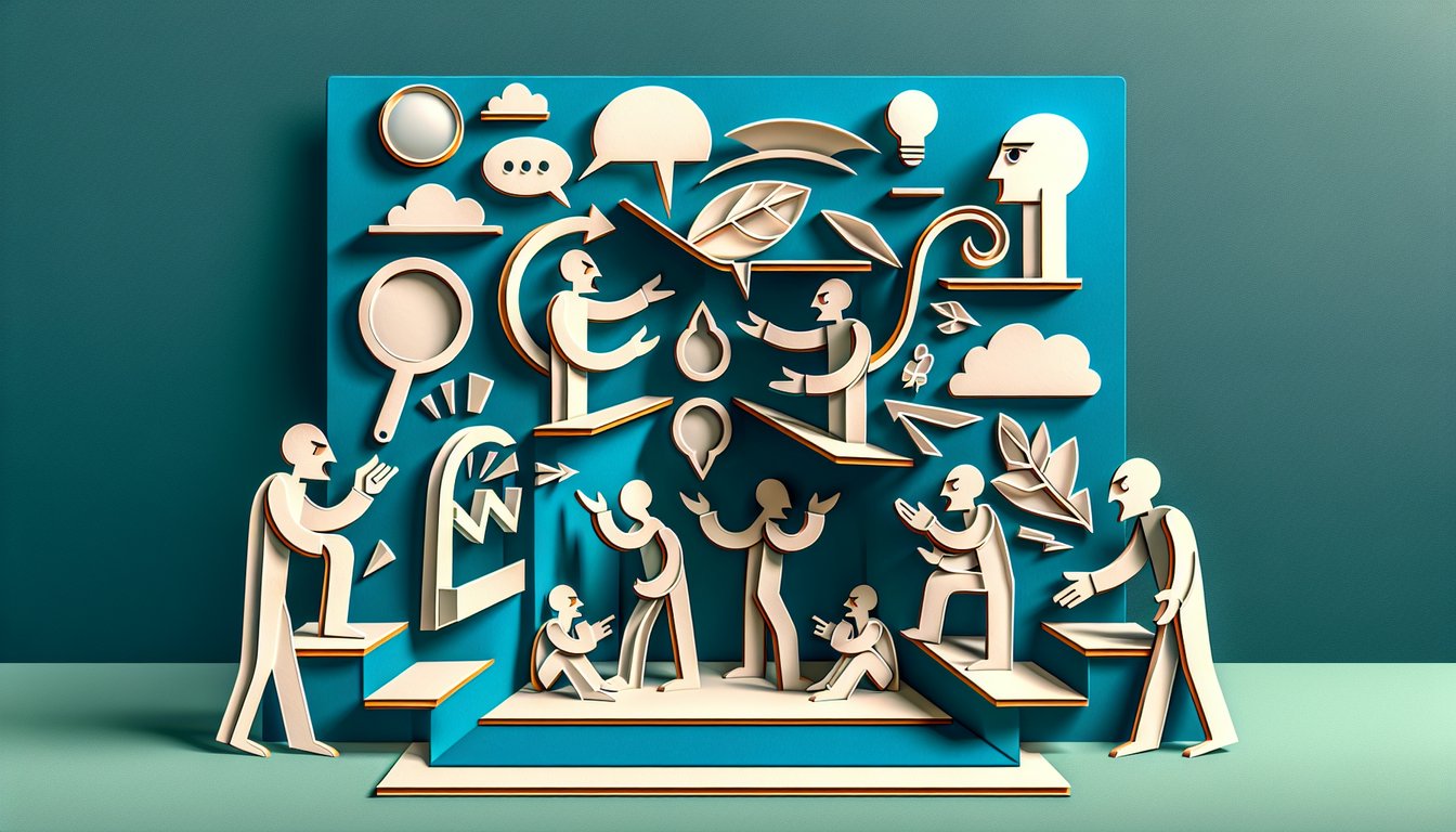 paper cut art style faces with spotlight and shadows on teal background for quiz to find if youre real jerk among friends.