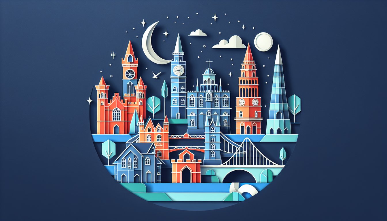 Colorful paper art depicting elements related to Local History and Landmarks Trivia Quiz