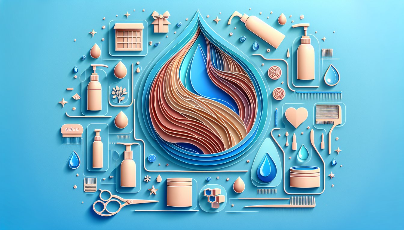 Paper art illustration for a hair porosity quiz on a sky blue background.