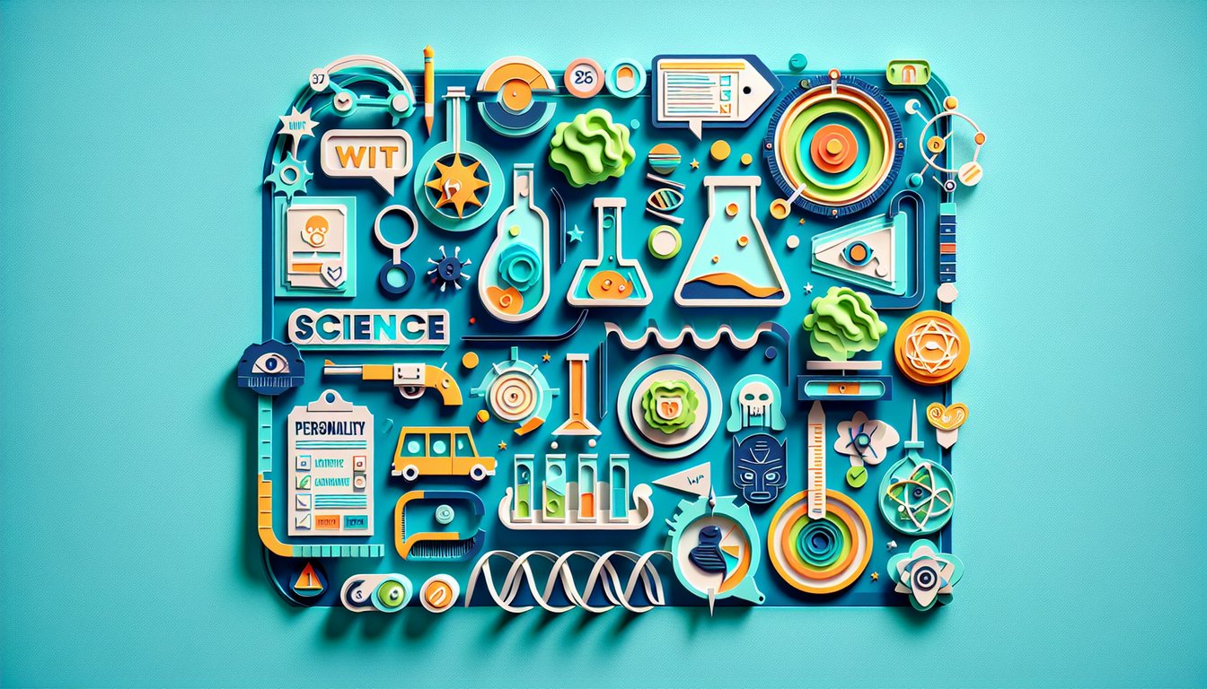 Paper art illustration for Rick And Morty personality quiz on a teal background