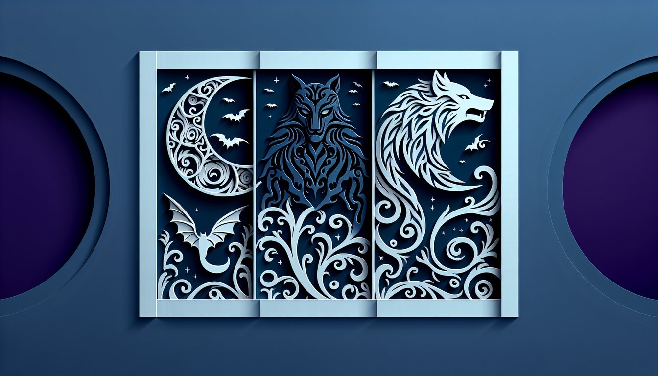 paper art silhouettes of Edward Jacob and Alice on dark blue background with Twilight quiz title