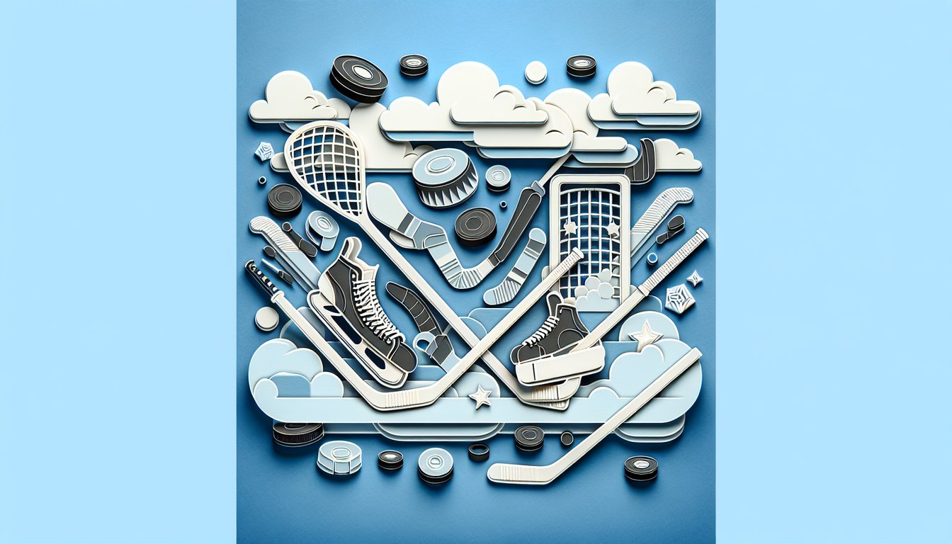 Paper art illustration for an NHL trivia quiz on a sky blue background