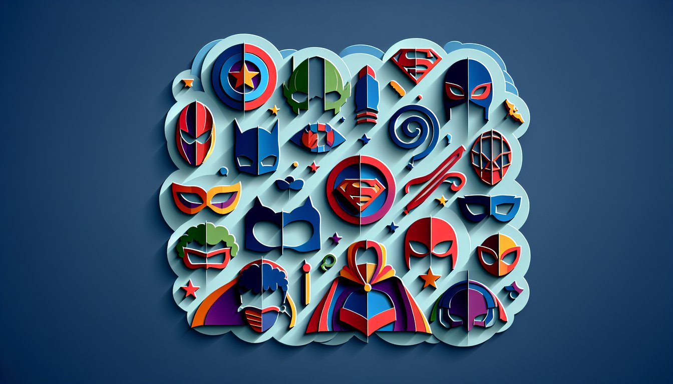 Paper art illustration for a Young Justice character matching quiz on a dark blue background.