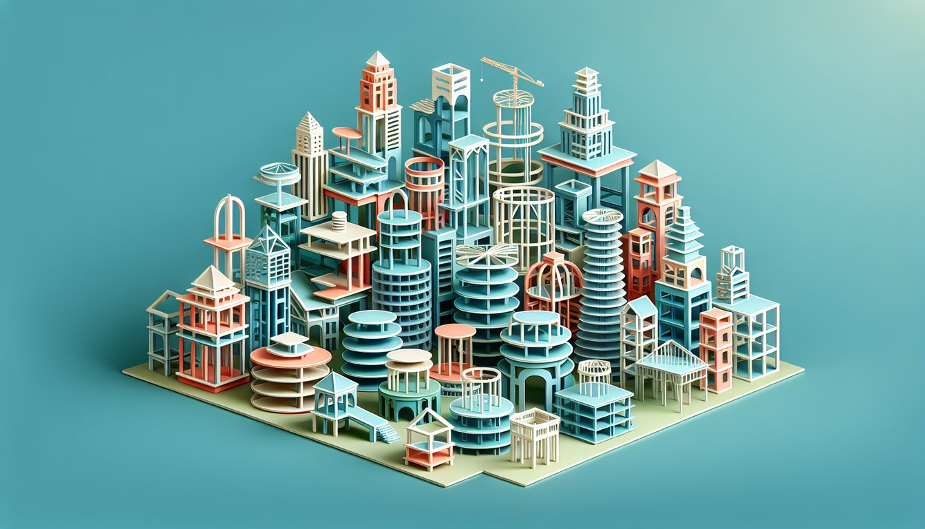 Paper art illustration showing geometric mass, frame and shell structures with quiz title text on teal background