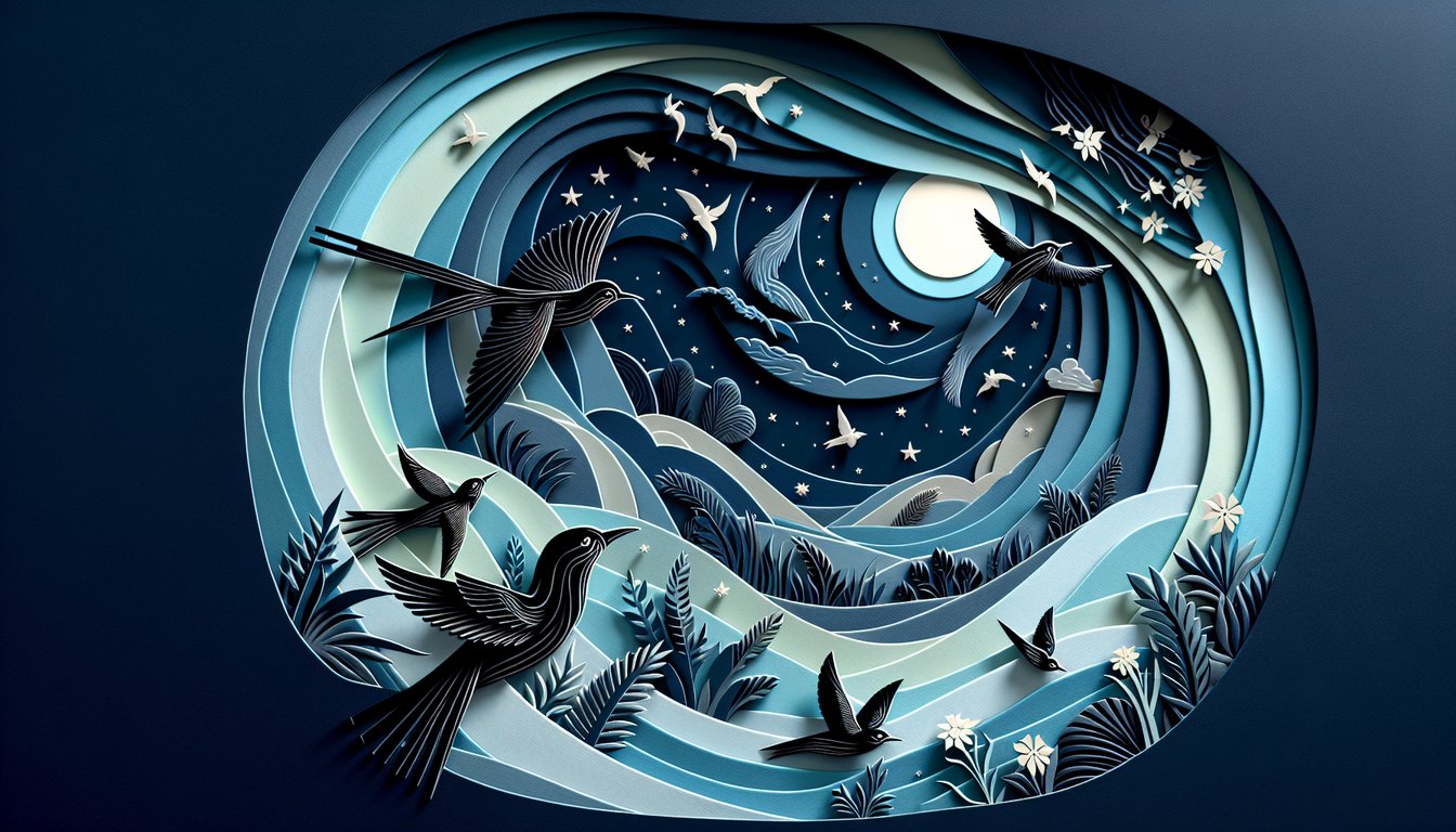 Paper art illustration featuring a stylized skylark and quiz title Shelley to a Skylark on a dark blue background