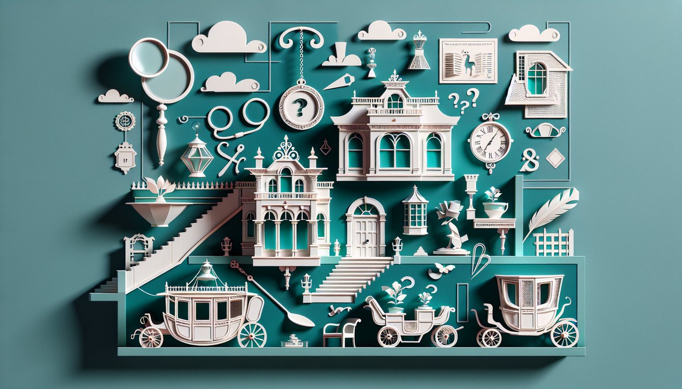 Paper art illustration of Ciel Phantomhive in regal attire with quiz icons and text shapes on teal background