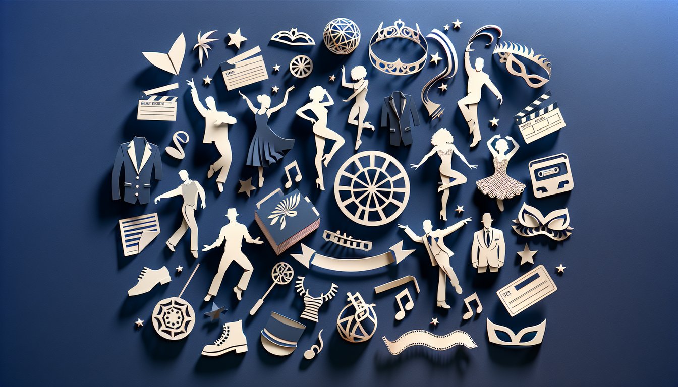 Paper art illustration for Dance Moms quiz on dark blue background
