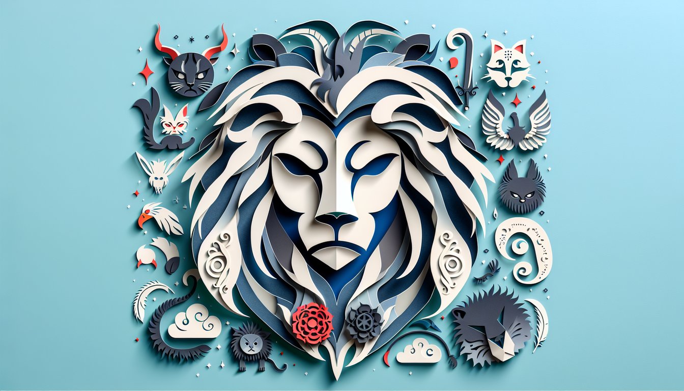 Paper art illustration for Helluva Boss personality quiz on a sky blue background