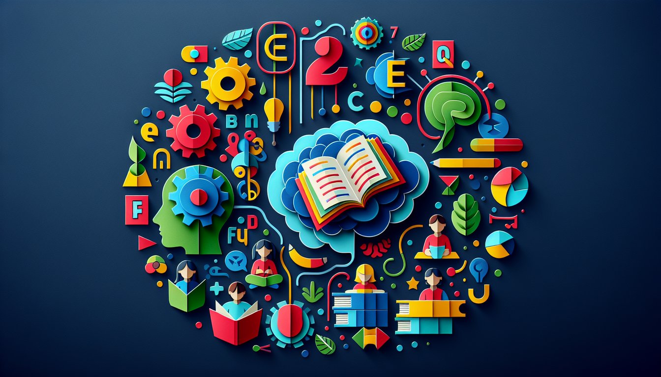 Colorful paper art promoting Vocab F Frenzy, an interactive English vocabulary quiz for middle school students.