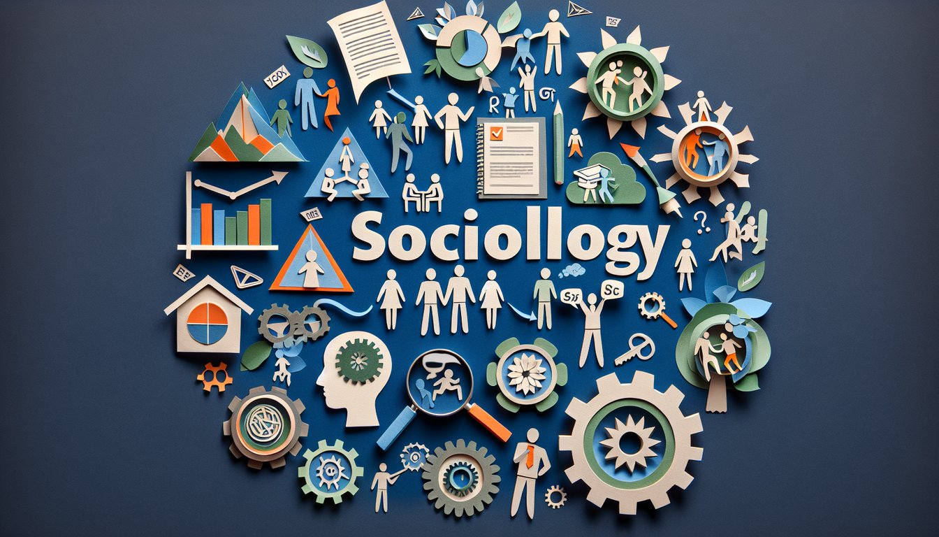 Paper art depicting a trivia quiz on sociological concepts for high school students.