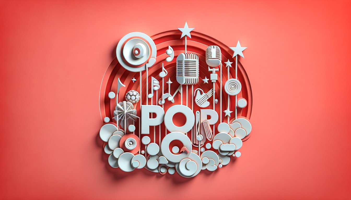 Paper art illustration of music notes headphones and quiz on coral background for Weeknd hits lyrics and trivia challenge