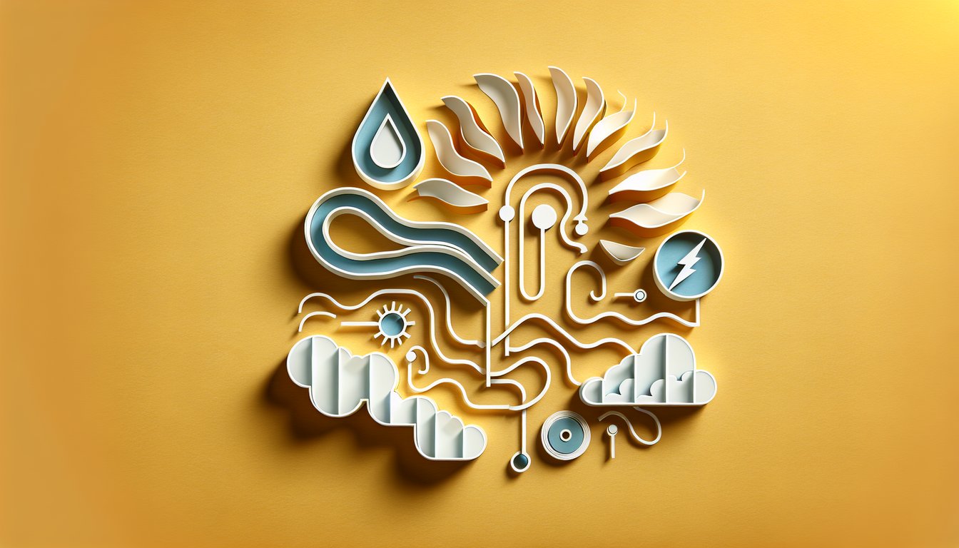 Paper art illustration for electricity quiz on golden yellow background