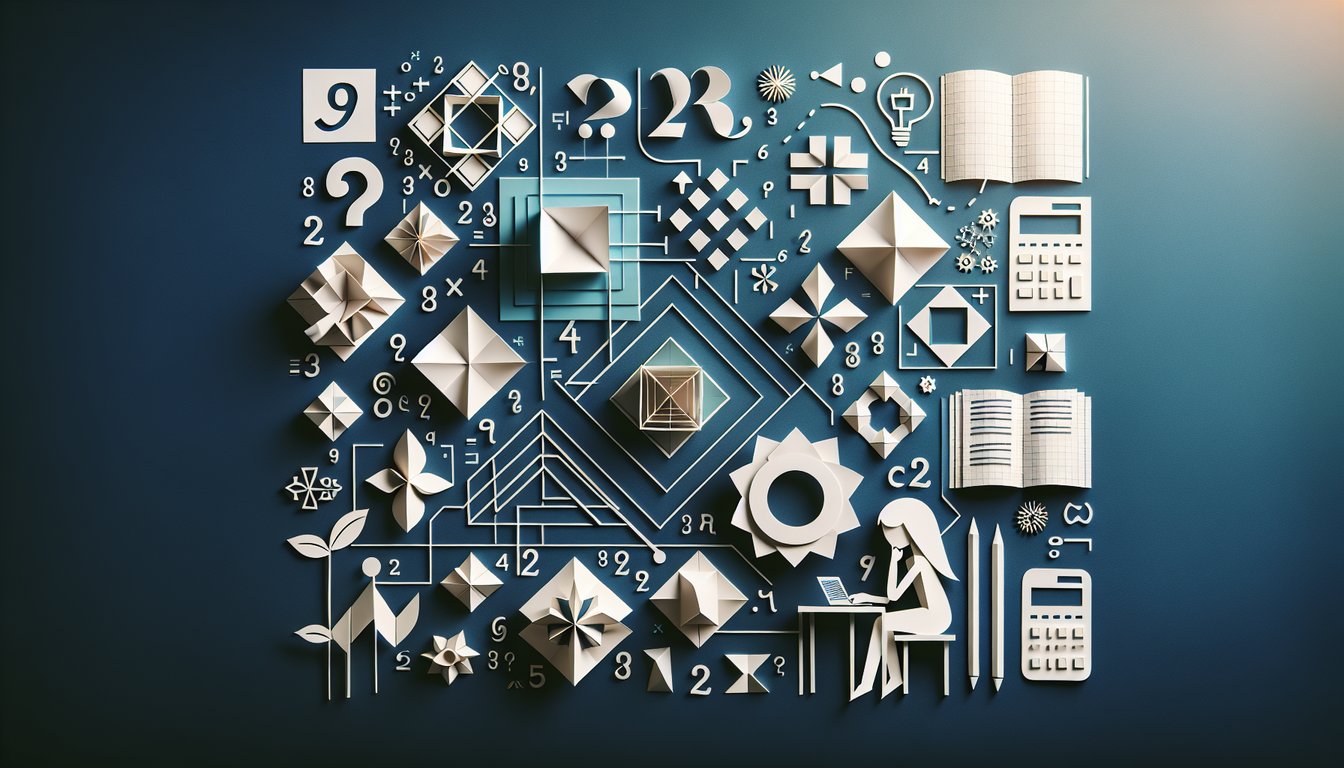 Colorful paper art promoting Square Root Showdown, a dynamic math quiz for middle school students.