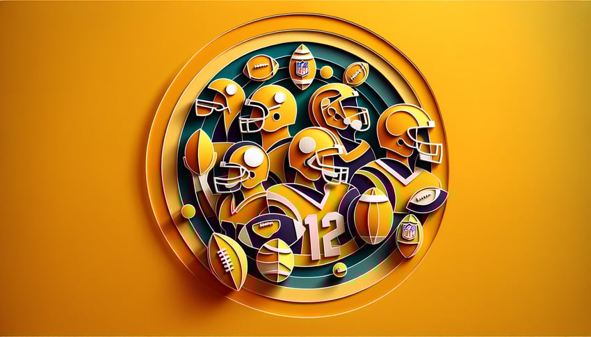 Paper art illustration for NFL quarterback ranking quiz on a golden yellow background