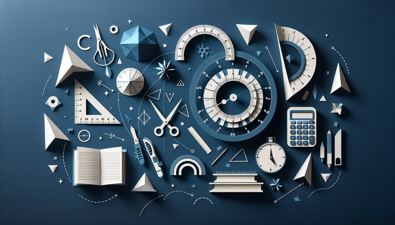Paper art illustrating a trivia quiz on reference angles for high school students.