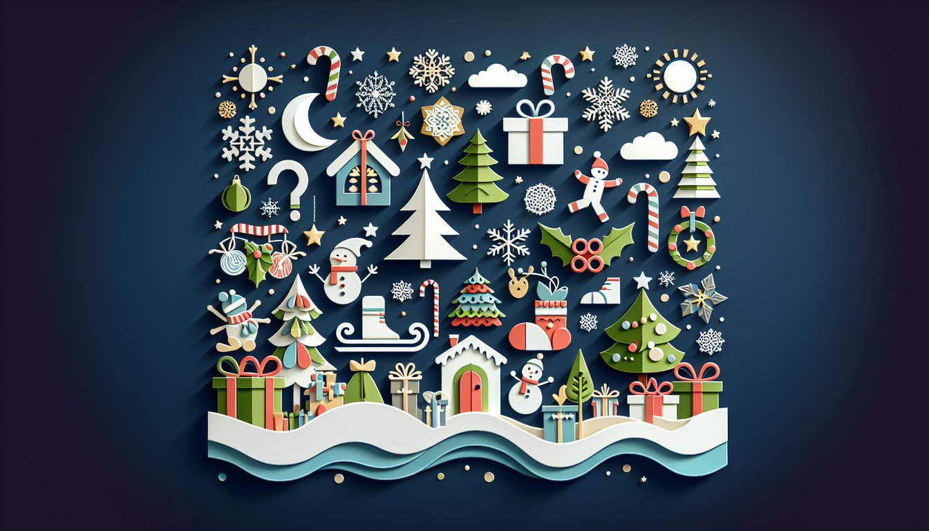 Paper art scene of festive characters on a dark blue background for Christmas with the Kranks quiz