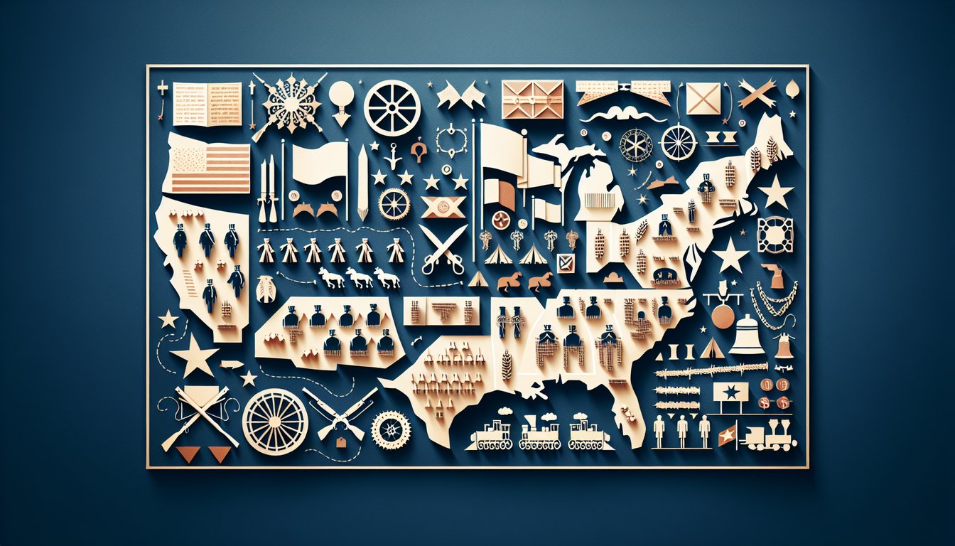 Colorful paper art promoting a Civil War trivia quiz for high school students.